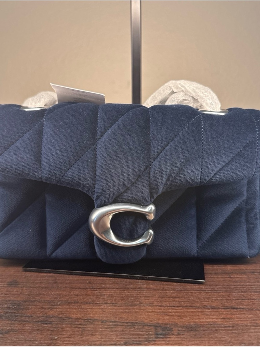 Coach Quilted Shoulder Bag in Navy with Silver C Clasp